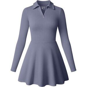 Womens Dress Long Sleeve Simple A-Line Dark Blue